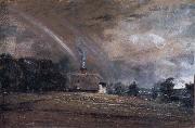 John Constable Landscape study,cottage and rainbow oil painting picture wholesale